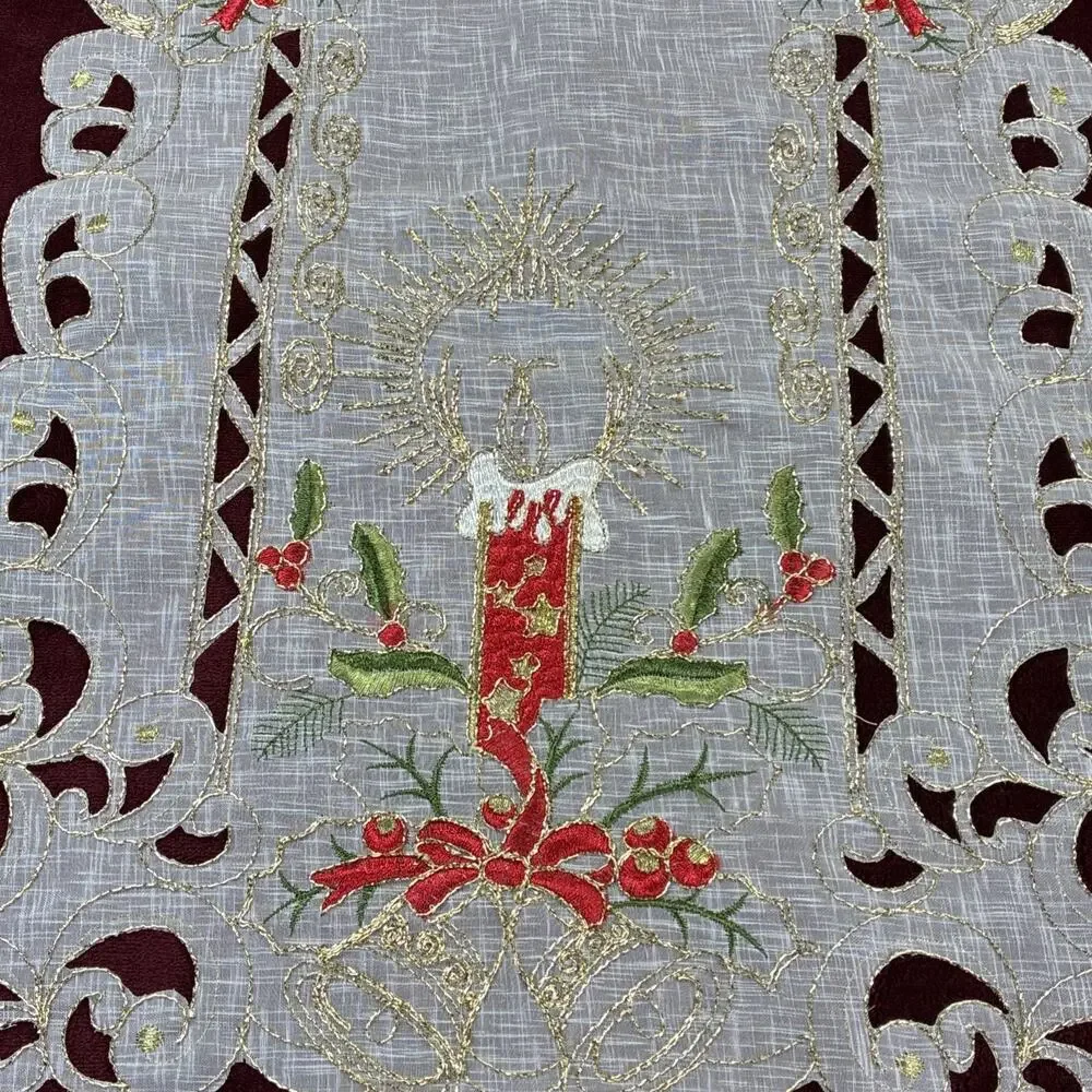 Holiday Christmas Candle Placemat Table Cloth Runner White 15x34